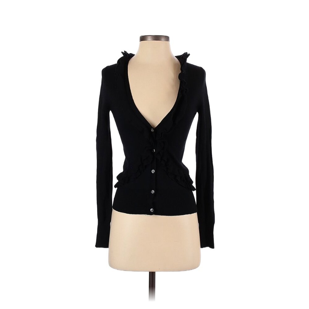 Jcrew Black XS Wool Ruffled Cardigan